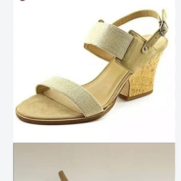 Eileen Fisher Plex Mid Block heel heels Cork Sandal Tan shoes Leather Women's 10 - Picture 1 of 8